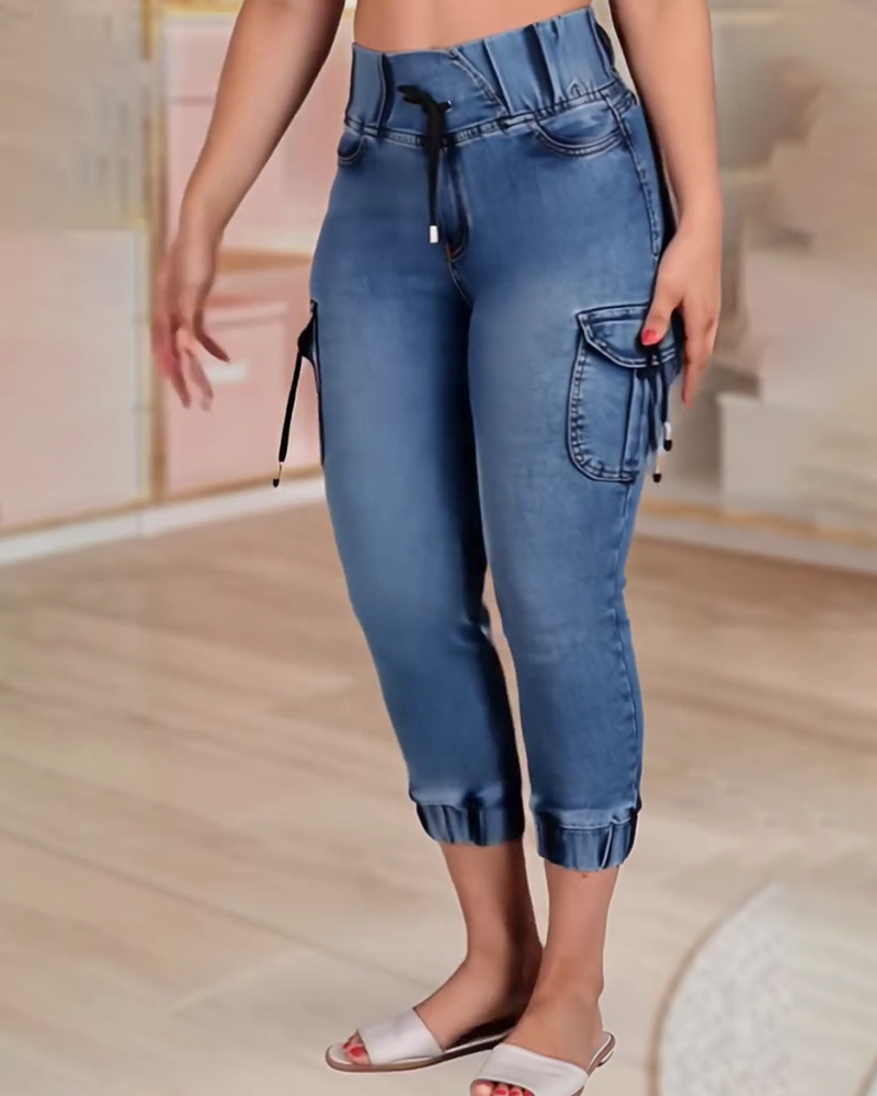 Jeans Dragsko Ficka Capri