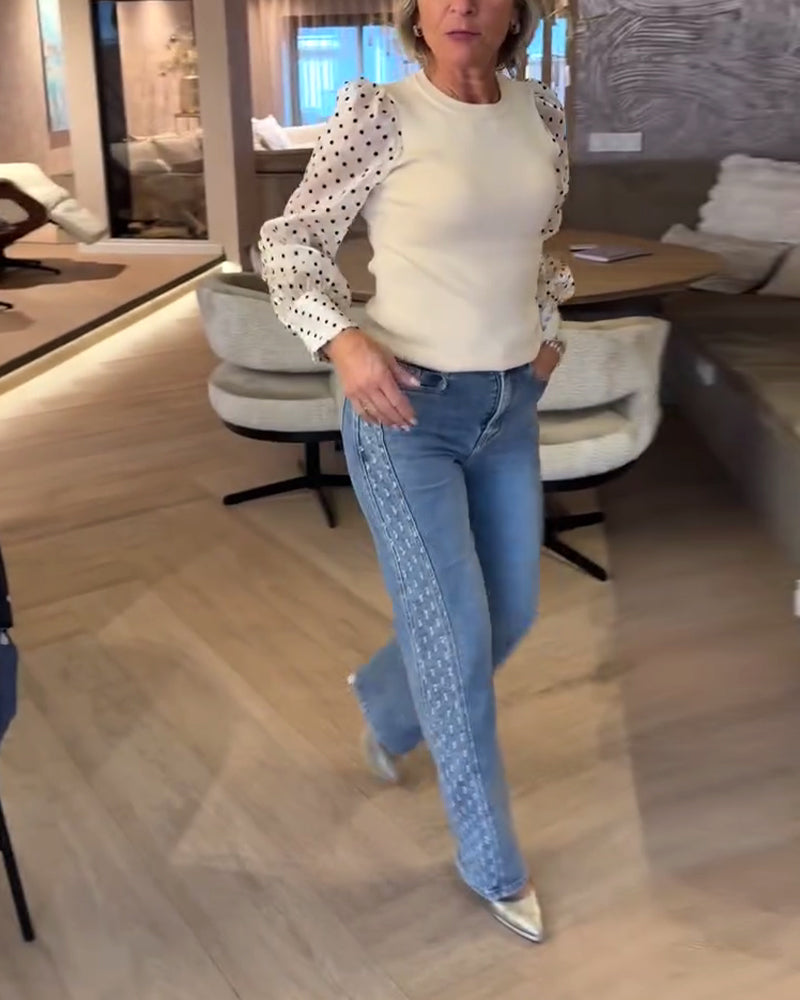 Prickig Blus Med Lyktärmar Och Patchwork