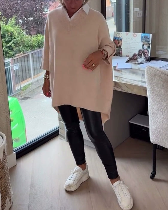 Tröja Med V-Hals, Knäppt Och Asymmetrisk Egenskaper