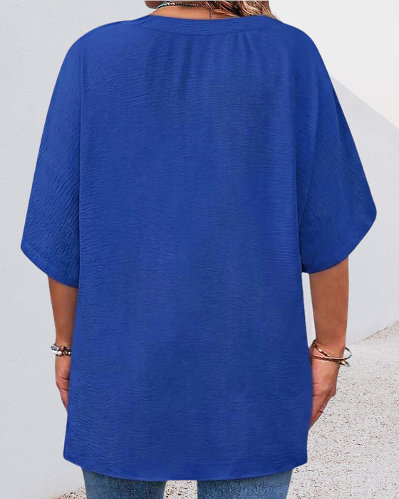 Blus Lös Solid Färg Kort Ärm