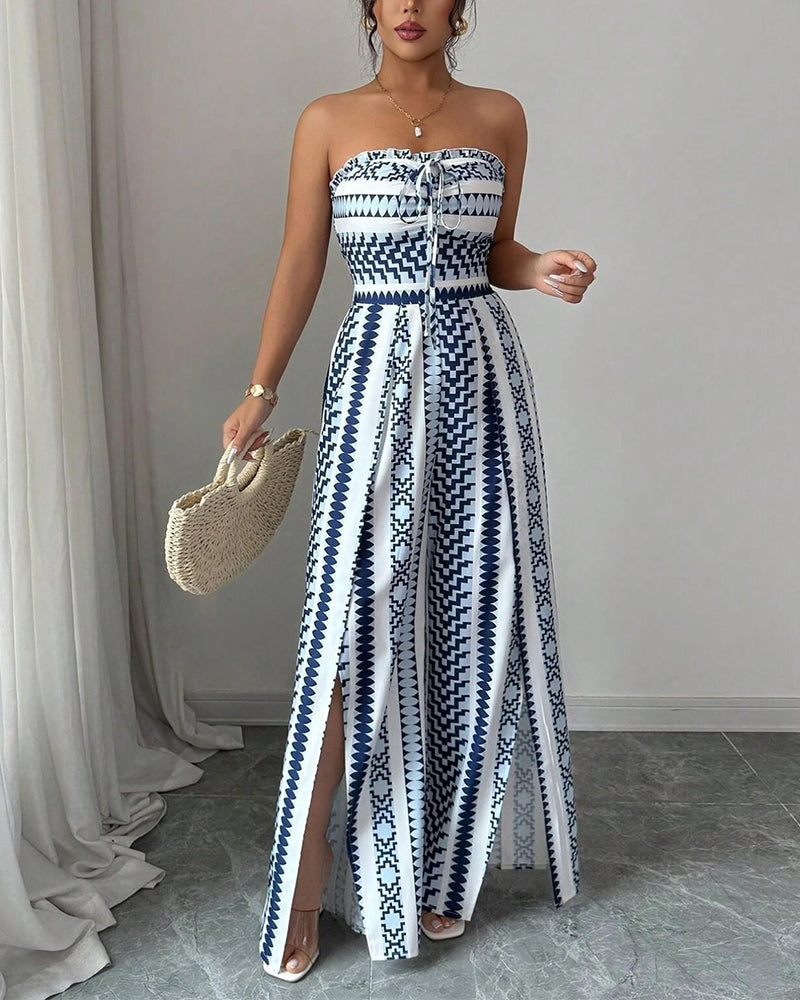 Jumpsuit Geometrisk Bandeau Slits Bred Ben