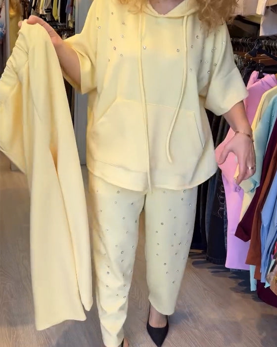 Set Med Huva Pärldetaljer Avslappnad