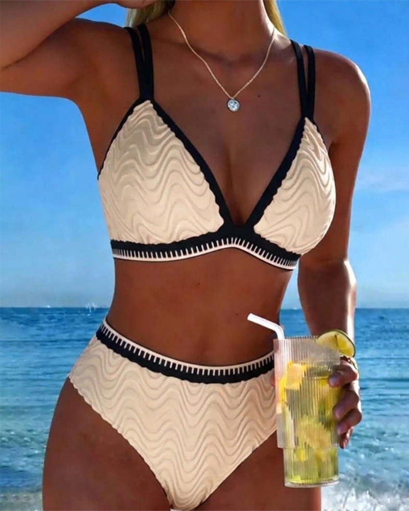 Bikini Färgblock Dubbelrem Texturerad