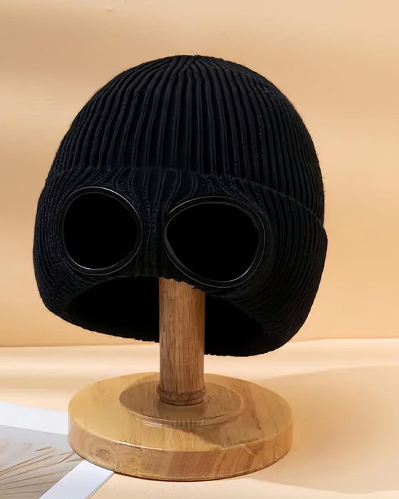 Unisex Enfärgad Goggle-lins Designad Beanie Mössa