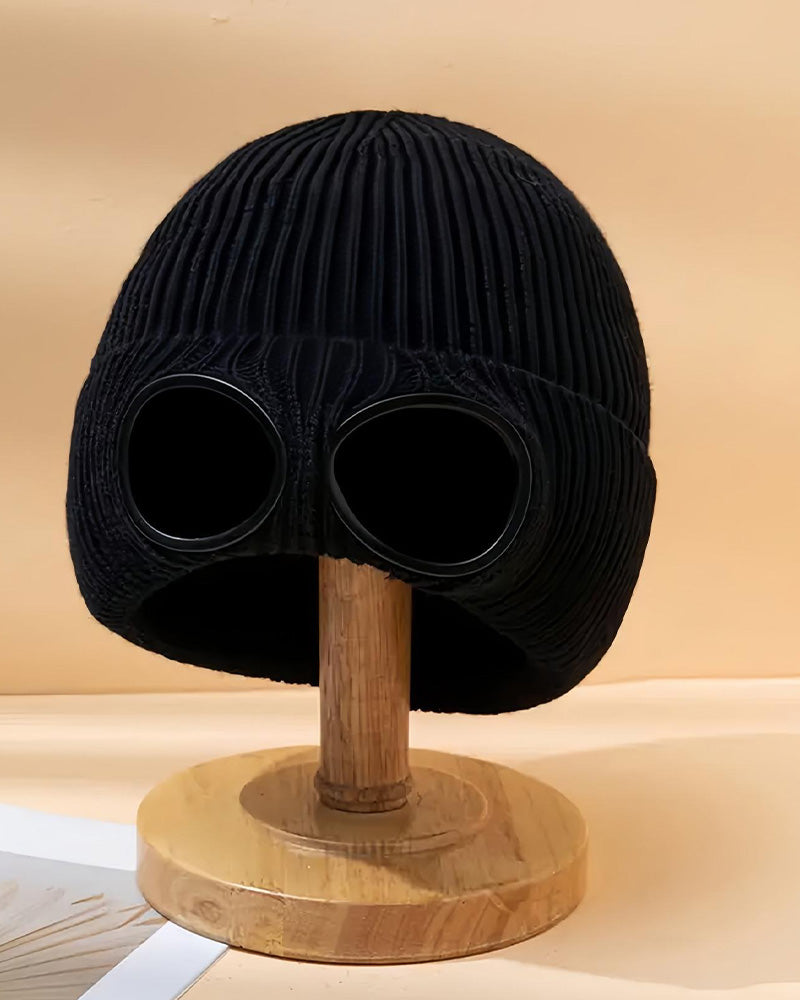 Unisex Enfärgad Goggle-lins Designad Beanie Mössa