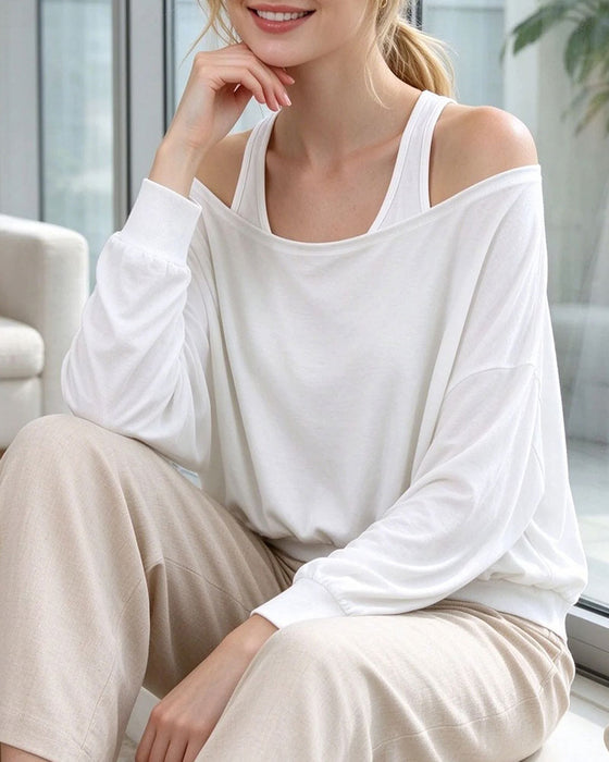 Topp Off-Shoulder Falsk Tvådelad Långärmad