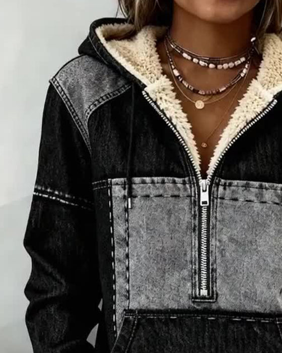 Huva Retro Färgblock Fleecefodrad