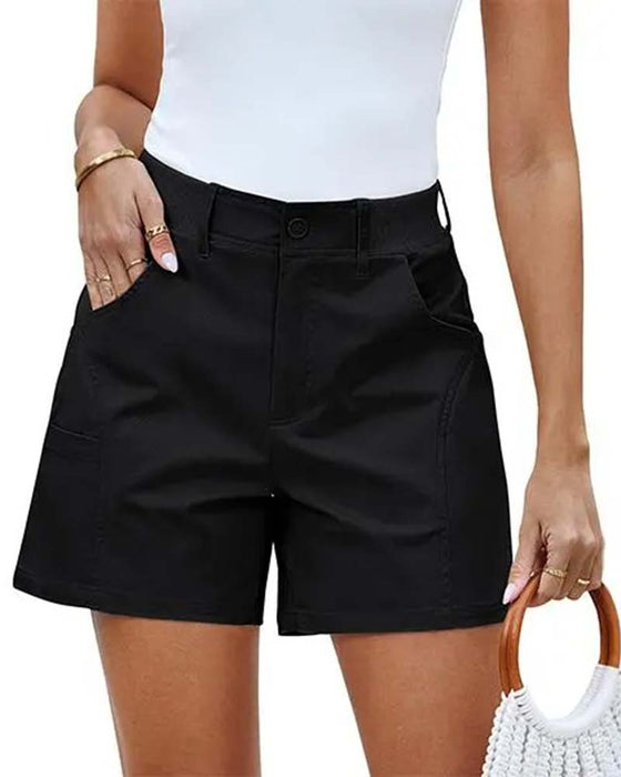 Shorts Med Fickor Knappar Enfärgad