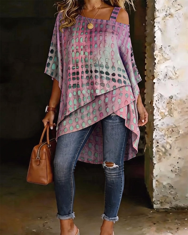 Blus Prickigt Print Enaxel Oregelbunden