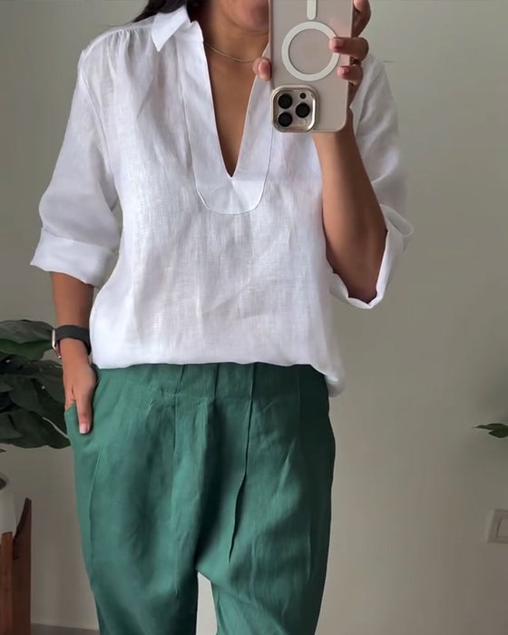 Blus Med Krage I Bomull-Linne