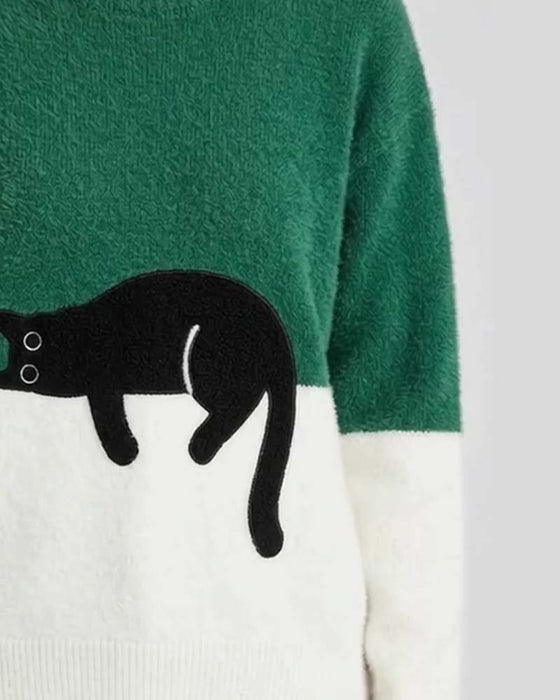 Tröja Rundhalsad Kontrastfärg Katt