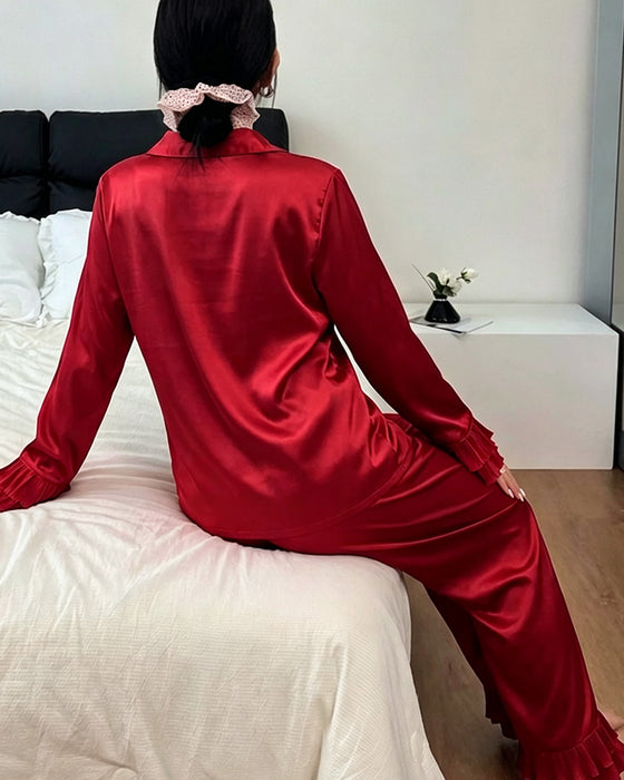 Pyjamas Set Dubbel Lager Ryschig Skjortkrage