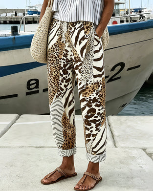 Byxor Leopard Och Zebra Lapptäcke Casual Lång