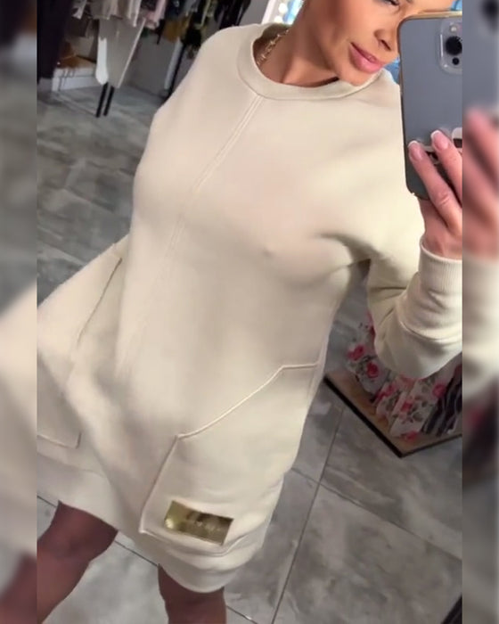 Klänning Pullover Ficka Lång Ärm