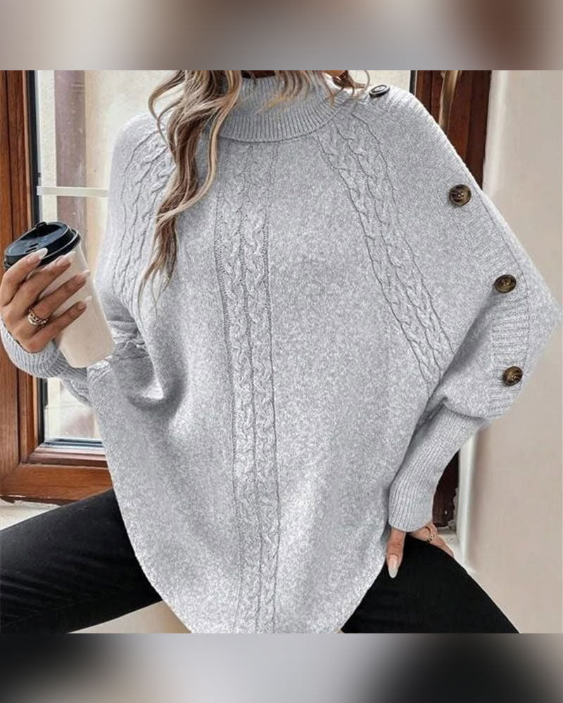 Tröja Turtleneck Oregelbunden Fläta Knapp
