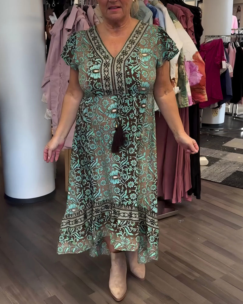 Klänning Retro Blommönstrad Mellanlång Ärm