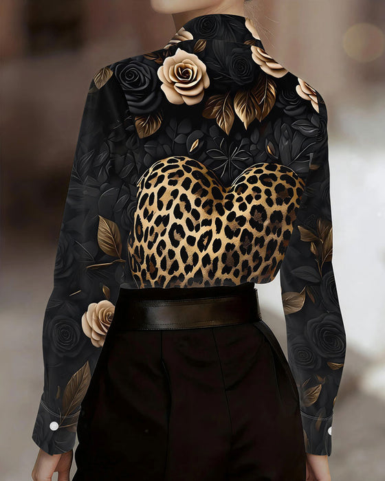 Skjorta Knapp Leopard Hjärta Blommig