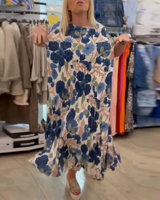 Klänning Rundhals Blommönster Elegant