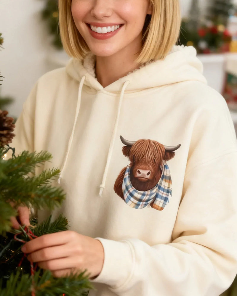 Hättesweatshirt Söt Höglandsko Mysig Fleecefodrad