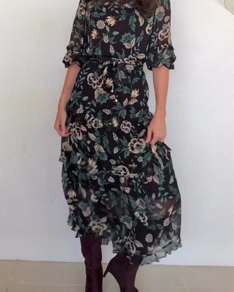 Klänning Vintage Blommig Puffärm