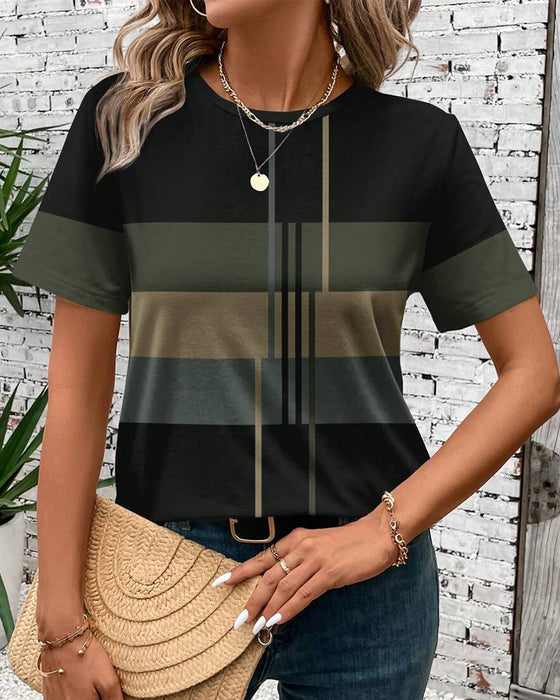 T-Shirt Rund Hals Geometrisk Tryck Kort Ärm