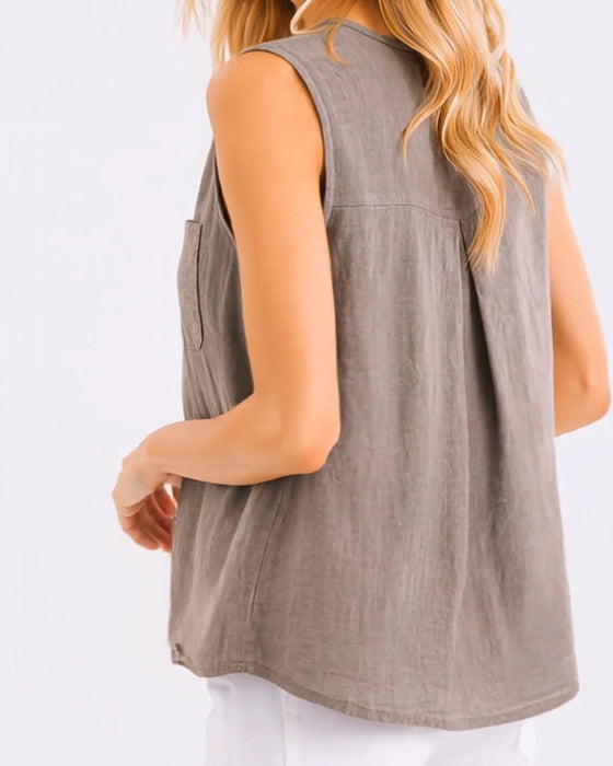 Tank Top Casual Knapp Ärmlös