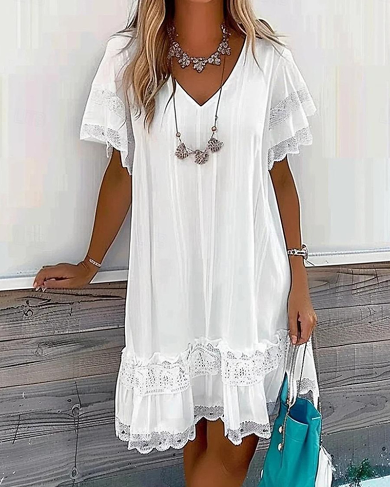 Klänning Avslappnad Spets V-Ringning Kort