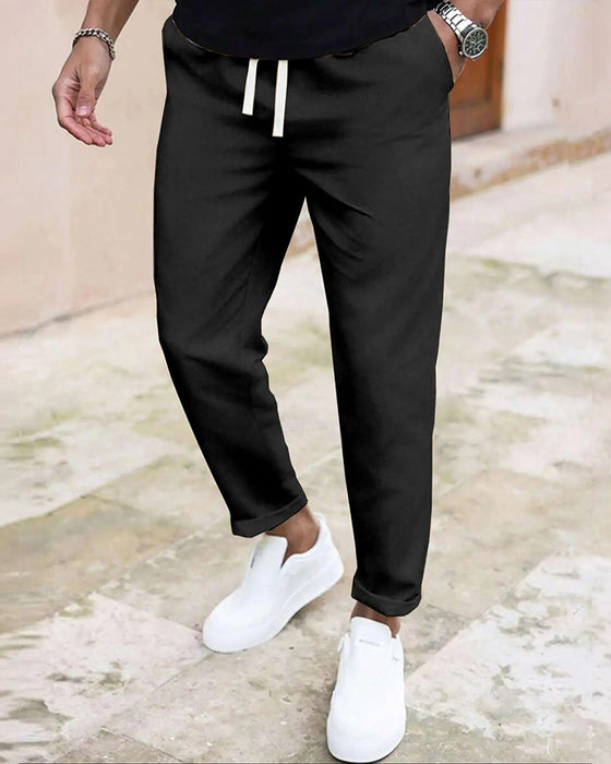 Herr Byxa Enfärgad Dragsko Slim Fit Croppad