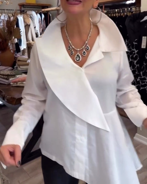 Skjorta Oregelbunden Krage Enfärgad