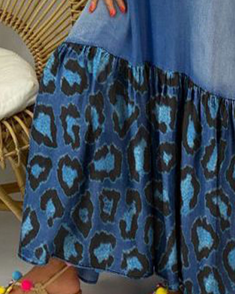 Långklänning Kamisol Rynkad Leopardprint Panel