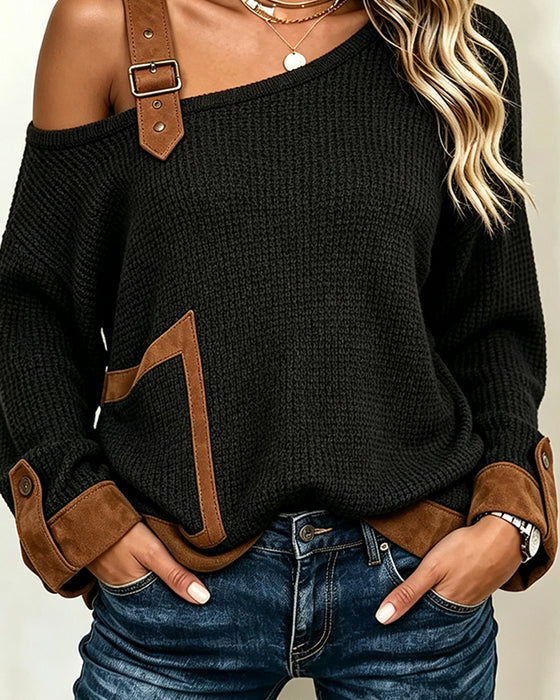 Blus Axelbar Asymmetrisk Hals Spliced