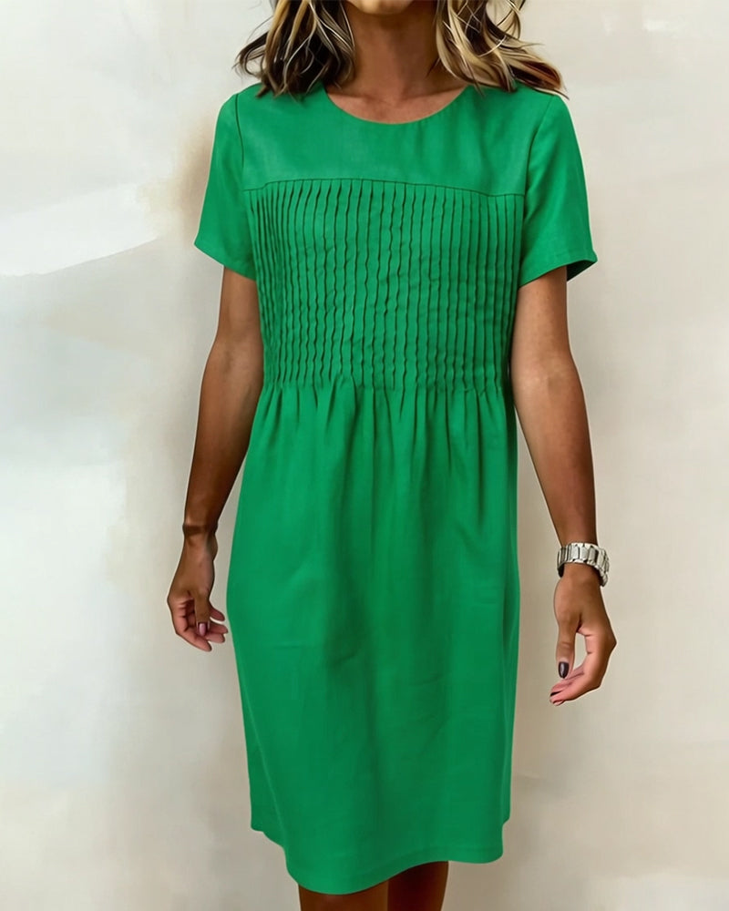 Klänning Rund Hals Veckad Avslappnad