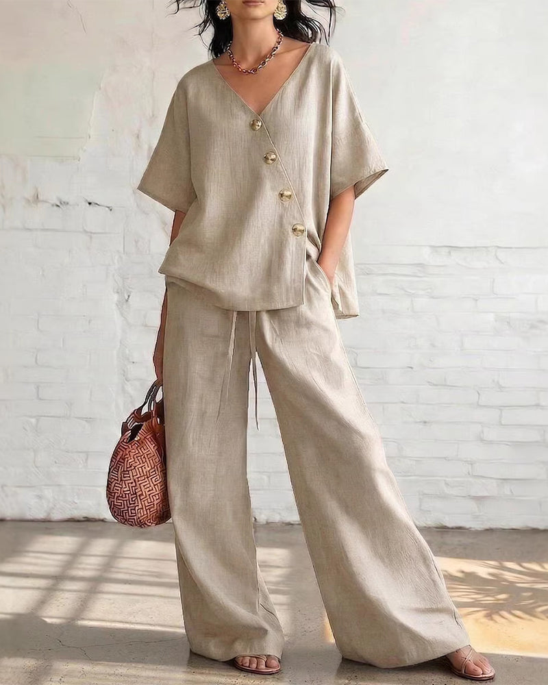 Tvådelat Set Enfärgad Loose Fit Casual