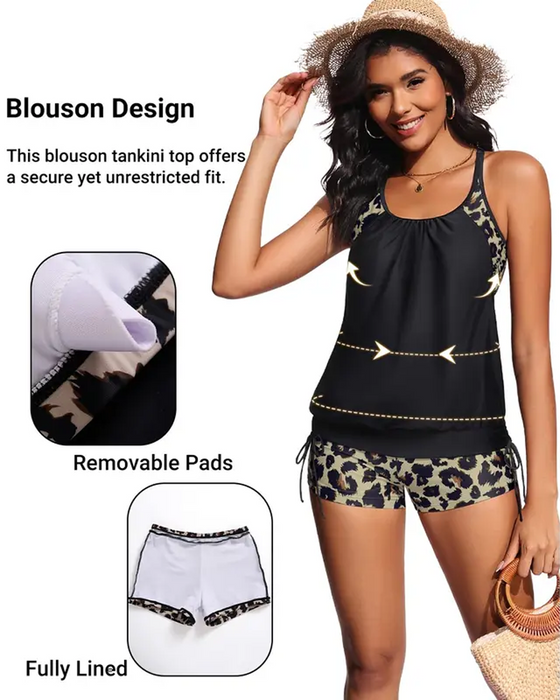 Tankini Ärmlös Leopard Lapptäcke Dragsko