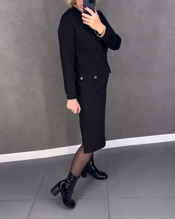 Klänning stativ krage kontrast dragkedja shift