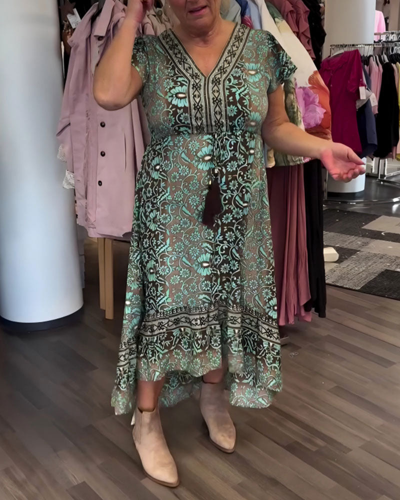 Klänning Retro Blommönstrad Mellanlång Ärm