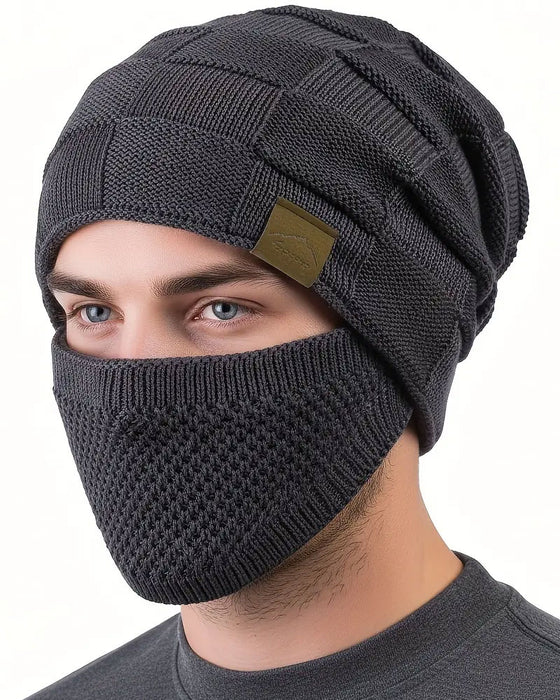 Stickad Mössa Mask Set Vinter Mössa Ansikte Öra Skydd