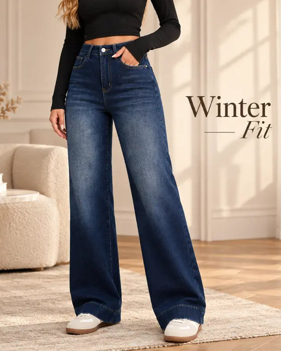Jeans med fleecefoder, breda ben