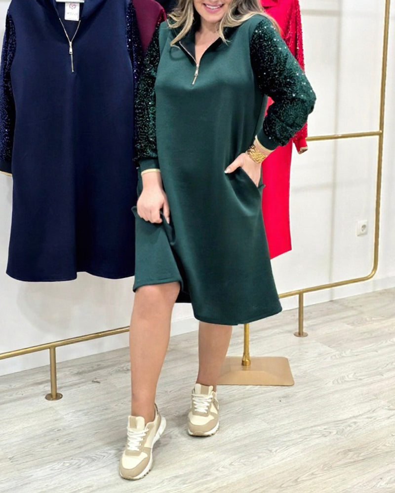 Klänning Med Huva Och Dragkedja Och Paljettmönster