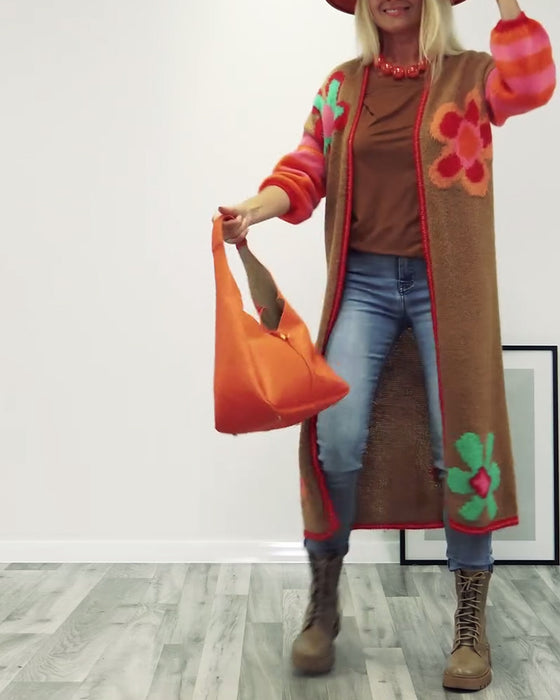Blommönster avslappnad lång cardigan