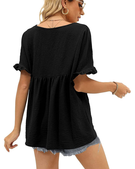 Blus Casual Rynkad Loose Fit