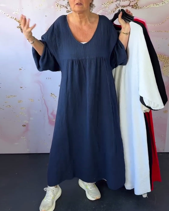 Klänning Skogsstil V-Ringning Plisserad Enfärgad