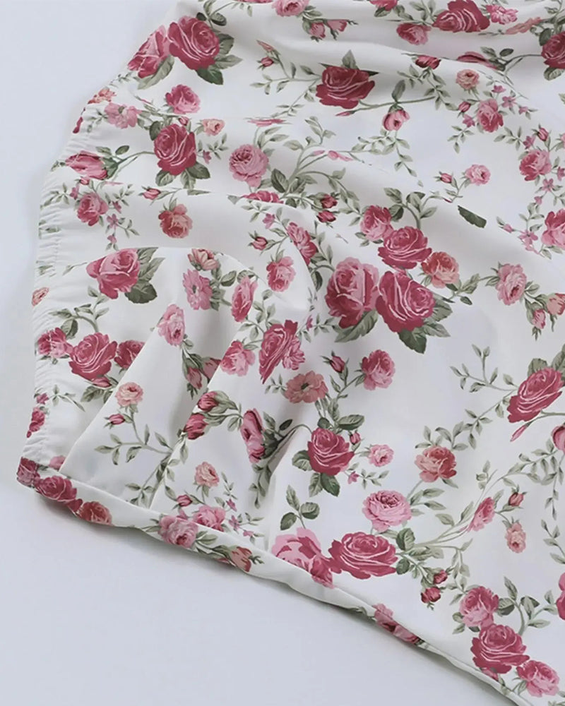 Klänning Småblommig Rynkad Bantande Axelbandslös