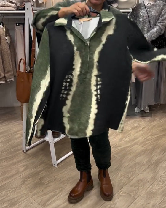 Skjorta Lapel Retro Color Block Långärmad