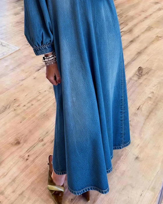 Klänning Denim Skjorta Stil Maxi