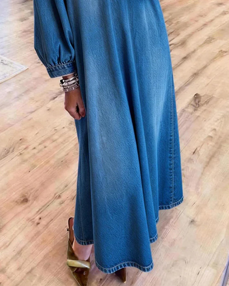 Klänning Denim Skjorta Stil Maxi