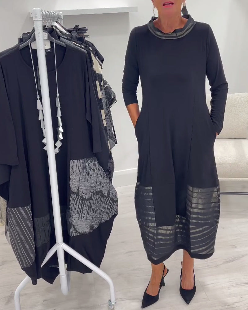 Modernt Enfärgat Klänning Med Sömskarvning