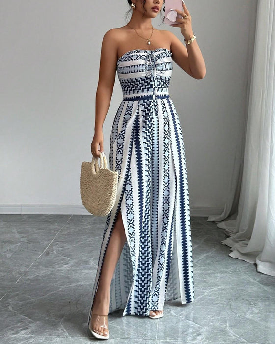Jumpsuit Geometrisk Bandeau Slits Bred Ben