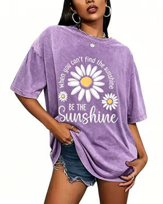 Casual T-Shirt Daisy Tryck Rundhalsad