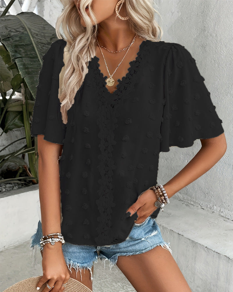 Blus Sammanfogad Jacquard Volangärm